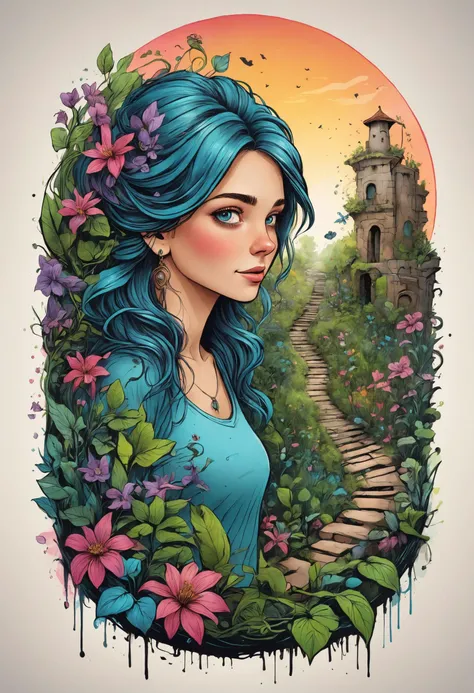 She slipped away in the garden maze amidst the twists and turns, She called for me with a laugh, from where I couldn't discern, <lora:wildlife-sdxl:0.8> t-shirt_design, <lora:detailed_notrigger:0.8>, iridescence, <lora:IPXL_v8:0.7> inkpunk style