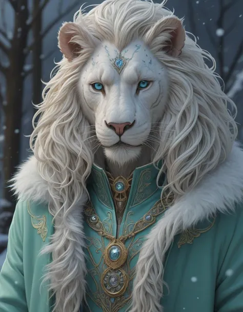 aesthetic portrait commission of an albino male furry anthro lion wearing a cute mint colored, cozy, soft pastel winter outfit. winter atmosphere character design by charlie bowater, ross tran, artgerm, and makoto shinkai. art from furaffinity, weasyl, deviant art, and tumblr., nano-bioengineering lab, merging biology and nanotechnology, regenerative medicine, futuristic healthcare, <lora:detailed_notrigger:1>