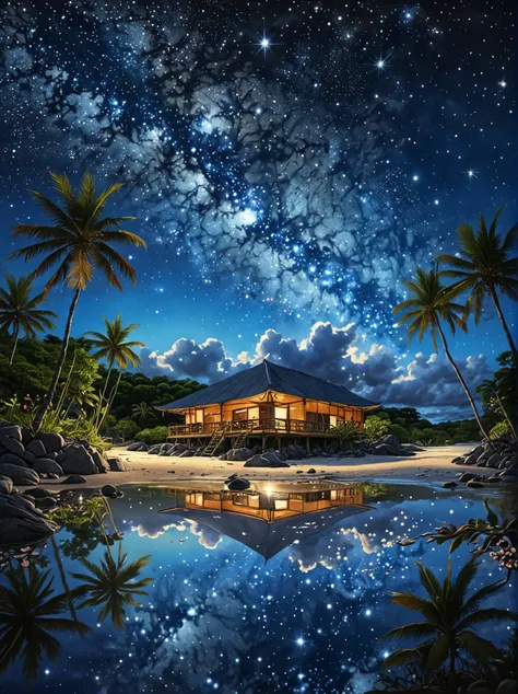 landscape of a Nauru, Stars in the sky, Japonism Art, highly detailed, <lora:detailed_notrigger:1>