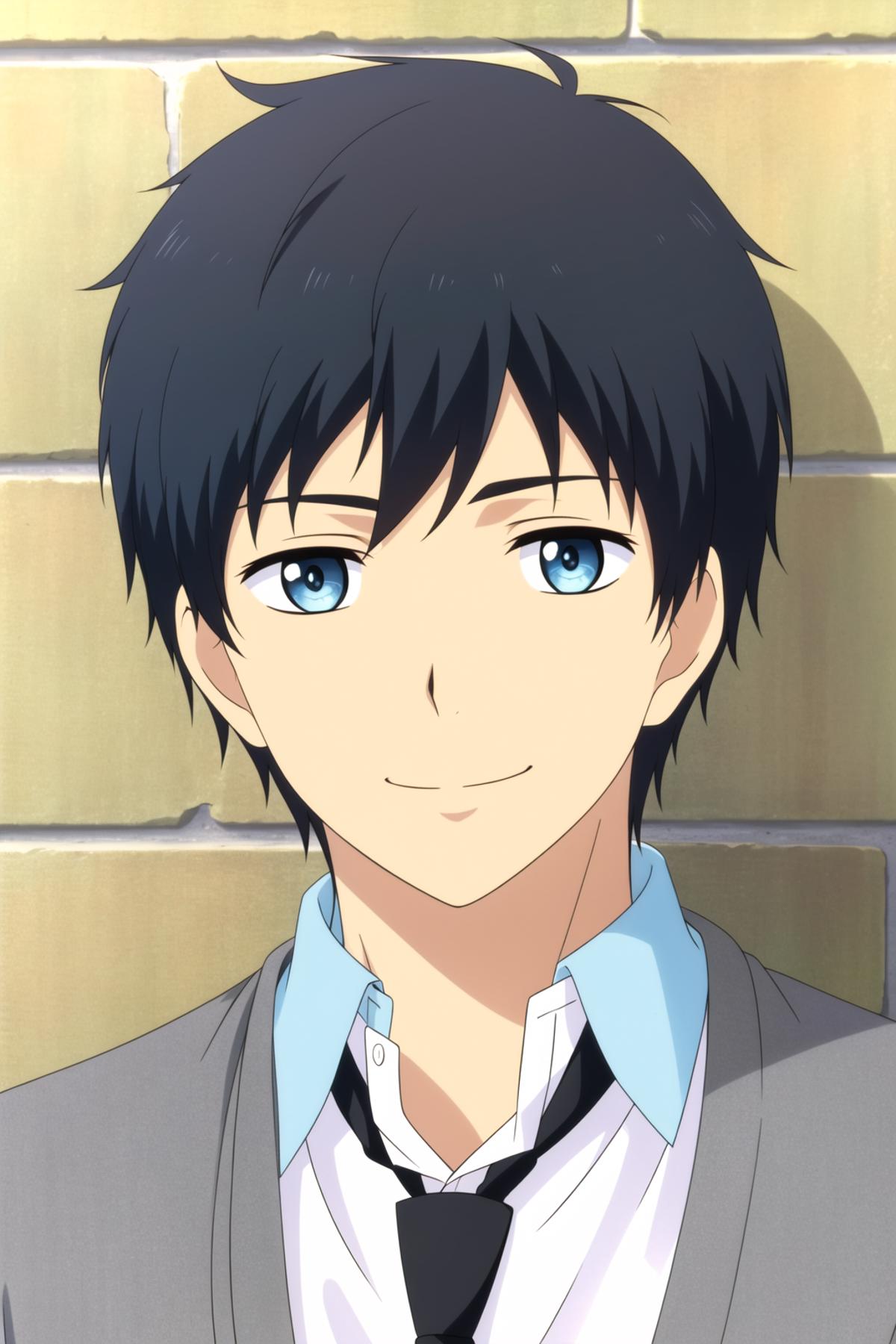 Anime boy with black hair and blue eyes wearing a suit - SeaArt AI