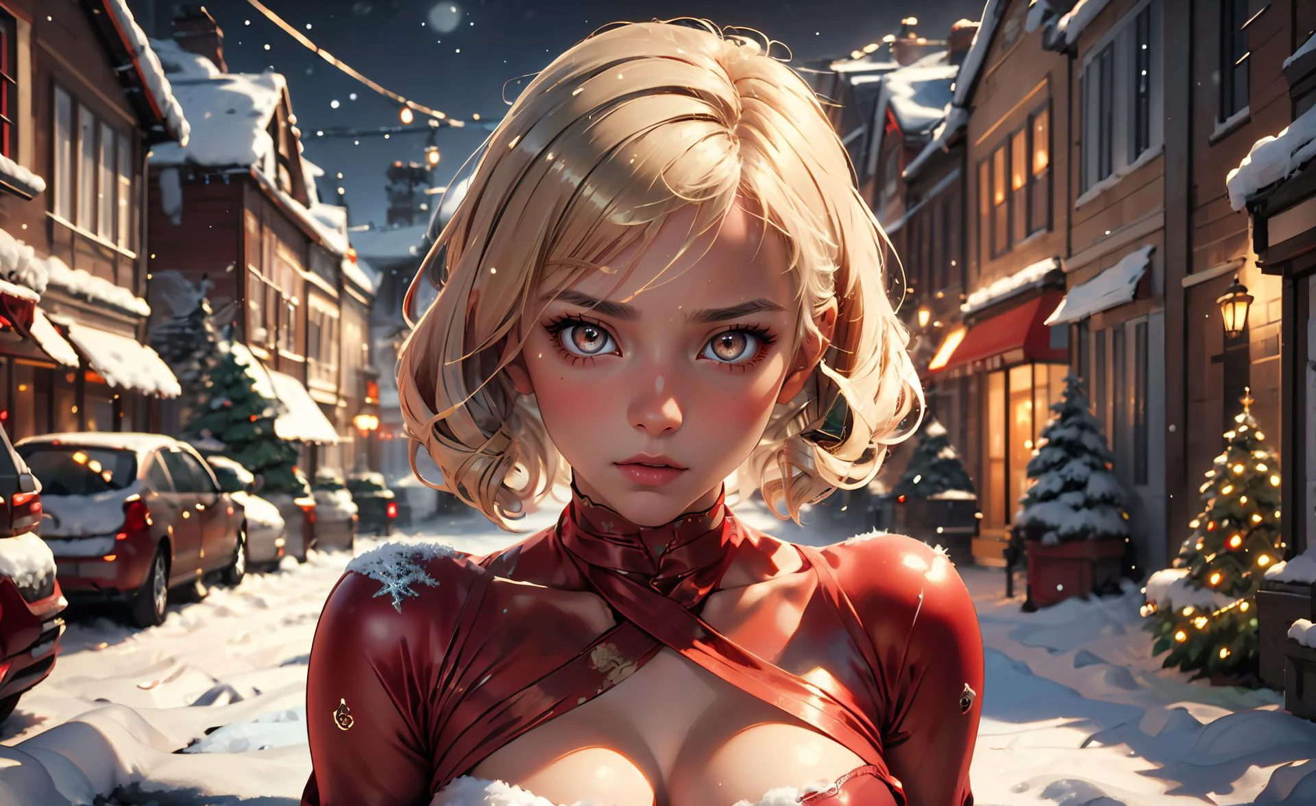 <lora:lyco-envybetterhands-beta2:0.8> ,portrait
(masterpiece, best quality),
1girl,a substantial perfect young woman with jade eyes,large breasts,light blonde drill hair short hair,
with a look of emotion ,in the evening during the 2010s, <lora:ChristmasWintery:0.6> ChristmasWintery <lora:edgWrappedTemptation:0.8> edgtemptation, edgwrap, red, posing, ribbon, simple, top, wearing, woman