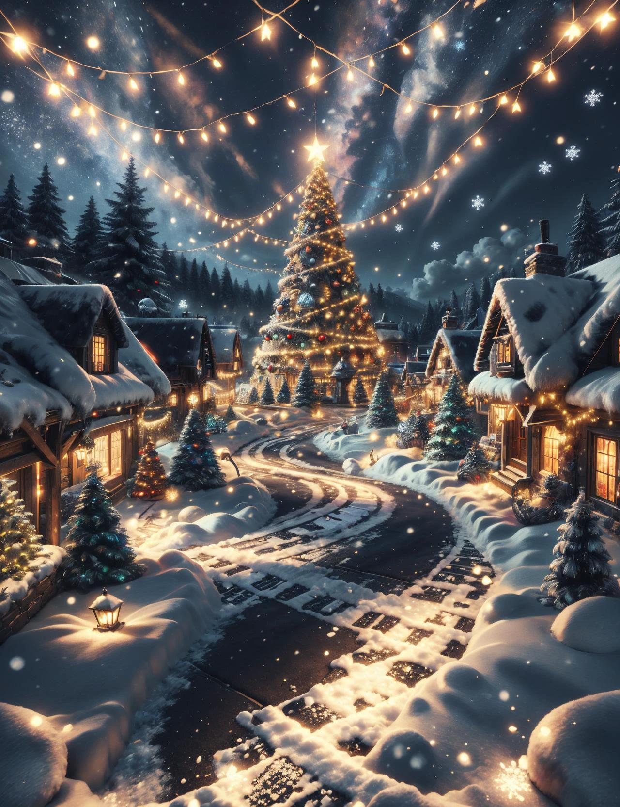 hyper detailed masterpiece, dynamic, awesome quality,ChristmasWintery, virtual reality learning hub, thatch,gabbro stone,asphalt, solar-powered lights,pathway lights, motion sensor lights, <lora:ChristmasWintery:0.8>