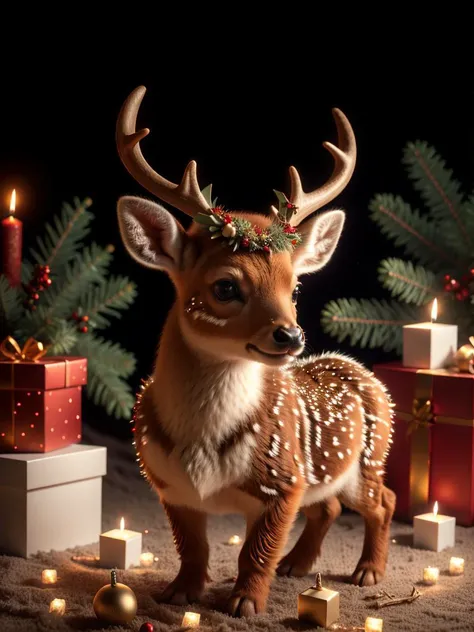 RAW photo, deer, magic horns, complex christmas background, 8k uhd, dslr, soft lighting, high quality, film grain, Fujifilm XT3, (intricate details:0.9), (hdr, hyperdetailed:1.2)
<lora:CuteCreatures:0.4> Cu73Cre4ture
<lora:ChristmasWintery:0.2> ChristmasWintery
<lora:GingerbreadFashion:0.2> gingerbreadfashion