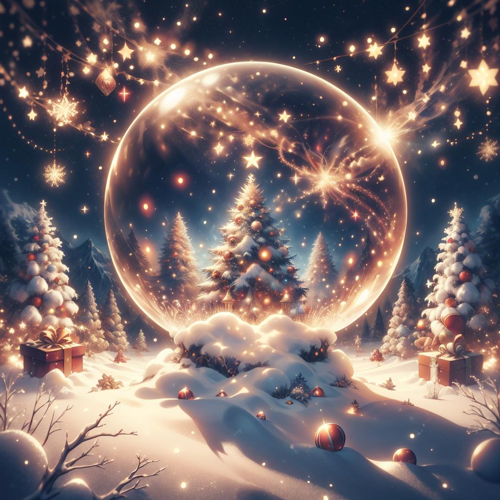 A snow globe with christmas trees and presents in the snow - SeaArt AI