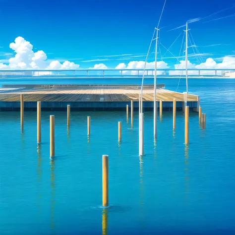 sky, no humans, day, cloud, outdoors, blue sky, scenery, watercraft, water, ocean, reflection