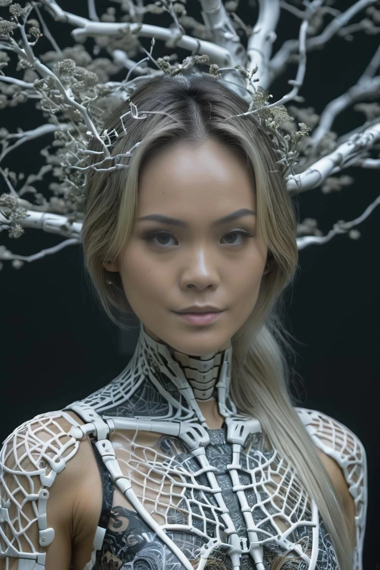 grace_waring_model, <lora:grace_waring_model:1> beautiful skull cyborg portrait of a femme fatale girl with detailed patterns twisted branches, dusseldorf school of photography, fairycore,highly detailed concept lee ivan punchatz, c1bo
<lora:ReaLora:1> <lora:just_another_Cyborg_LoRa_SDXL-000009:0.6>