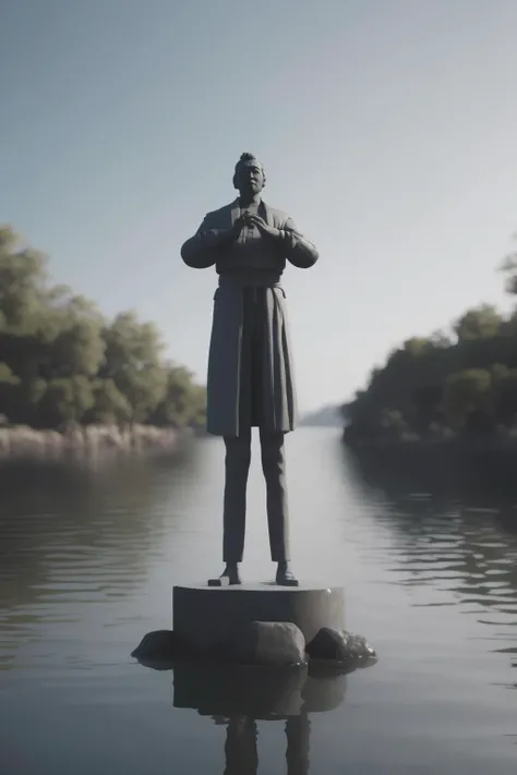 <lora:Moving Meditations:1>Moving Meditations - a statue of a man standing in front of a body of water