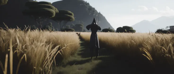 <lora:21MovingMeditations:1>meditation scene: a person standing in a field of tall grass