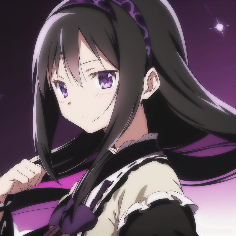 Anime girl with long black hair and purple eyes holding a black tie ...