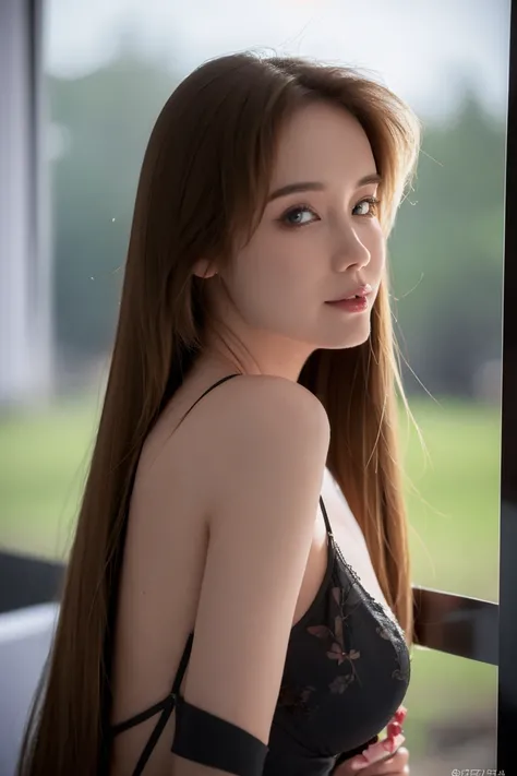 best quality, masterpiece, (photorealistic:1.4), Close up, 1 girl, upper body, Black Dress, Corset, long hair, cute, flowers around, forest background, sweet girl, IDOL, -- Face Details:1.7 -- <lora:xTTx:1> <lora:Ryana-01:1>