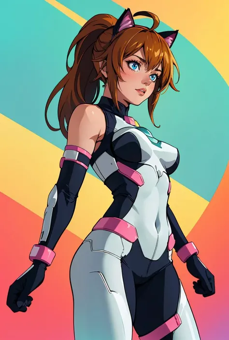 (masterpiece, best quality), 1girl, <lora:AvatarFumina:0.8> AvatarFumina, 1girl, solo, long hair, blue eyes, brown hair, ponytail, ahoge, elbow gloves, cat ears, bodysuit, fake animal ears, medium breasts, skin tight,