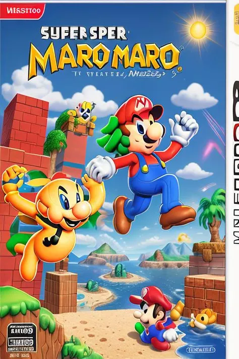 super mario, nintendo, box art, advert, masterpiece, greg martin style text <lyco:greg martin style_lokr_v1.0b:1>