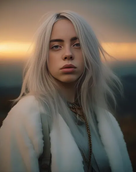 BillieEilish,<lora:BillieEilishSDXL:1>female, realistic photo, portrait face made out of puffy fluffy clouds with hair and ice powers in a windy storm at sunset by Annie Leibovitz + Stanely Detailed+stunning lighting trending on artstation!!4k!!!!!japanese flowerpunk 2077!photorealism!!! 8mm f2.8 lens photograph shot from the distance looking away into camera!!!!"by Nabbte Simpson!!!!!!!!ð¸!, golden hourglass figurecient city landscape highly detailed futuristic cybernetic mountain background 4d octurry cinematic volumetric lightning dramatic natural sunlight beautiful sky full colour high resolution award winning photography national geographic photoshot
