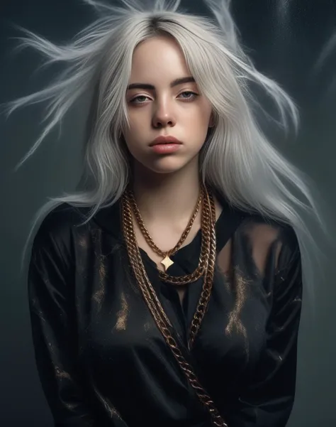 BillieEilish,<lora:BillieEilishSDXL:1>female, realistic photo, 4k'of a female body covered in water and wind " by greg rutkowski! :6 arms up!!! with her hands outstretched!! serious expression wearing black dress holding golden chains around the neck!, photorealistic portrait" face eyes closed mouth closeup full-length view looking at camera ::2 front facing | trending on artstation::vogue magazine cover style dust clouds background intricate detail dramatic lightning + masterpiece of field+sakimichan Hura&D wallpaper tarot card design illustration stunning deep colors hd resolution cliffside shot girl cyborg model pose magic catgirl cosplay as pov
