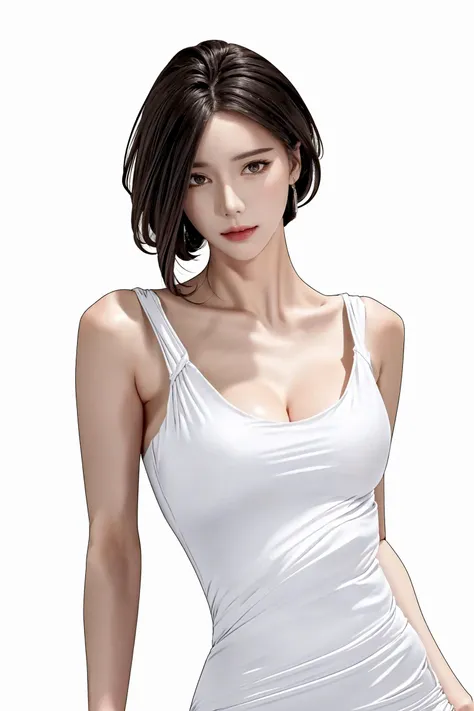 (masterpiece:1.4, best quality), (intricate details), unity 8k wallpaper, ultra detailed, beautiful and aesthetic, perfect lighting
(brown eyes:1.2), red lips,
<lora:sze:0.9>
photo realistic,  realistic,
(Glossy skin + Shiny skin:1.2), sweaty,
(detailed skin:1.3, detailed face:1.3), dslr, pale skin,
(upper body:1.35),  (profile:0.76),  office lady, ((looking at viewer)),
((1girl, standing)), (spread legs), arms behind back,
(microskirt,  miniskirt,  high-waist skirt,  shirt tucked in),
(transparent background + simple background + white background:1.4),
((skinny, thin))
((sagging breasts,  cleavage,  breasts apart,  wide hips,  narrow waist, small breasts)),
pale skin, (skinny, thin) ,
BREAK