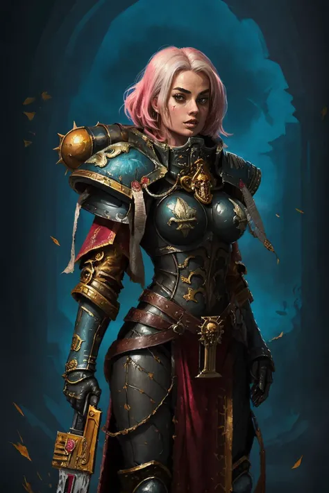 A painting of whsororitas,  (margotrobbie:1.1) as adepta sororitas, ,  , dark fantasy art, vivid contrasts, vibrant colors   <lora:WH40KSisters_V2rank8:0.5> ,  <lora:whsororitas_v4:0.5>, dry brush, (symmetric eyes) <lora:margotrobbie_v2:1>