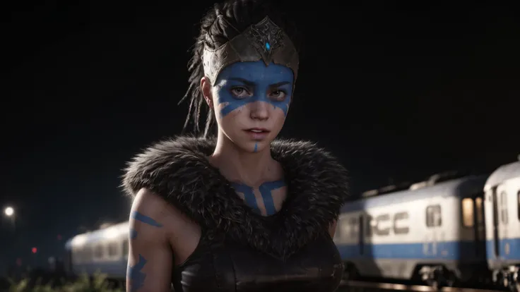 <lora:hellbladesenua:0.7> blue face paint,  medium breasts, waterfall and cliffs in the background, (((night time))), half submerged in water, (happy expression), full body photo, masterpiece, (((highres, photorealistic, best quality, perfect lighting))), adult, mature, female, 1girl, 8k, realistic, photo-realistic, ultra-detailed, (portrait photo of aloy, masterpiece, best quality, highest quality, cinematic lighting, (volumetric lighting), extremely detailed CG unity 8k wallpaper, focused, 8k wallpaper, 4k wallpaper, extremely detailed, ultra realistic, photorealistic, sharp focus, HDR, (high contrast), photograph, detailed and intricate, instagram, portrait, highly detailed, sharp focus, illustration, cinematic lighting ) <lora:detailmaker:1> <lora:_beautiful_detailed_eyes:0.4>