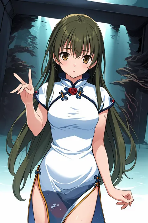 1girl, masterpiece, best quality, cowboy shot,
<lora:akanegasaki_sora_lora_ver1:0.7:0.7:lbw=1,0,0,0,1,1,1,1,1,1,1,1,0,0,0,0,0>, akanegasaki_sora, brown eyes, green hair, long hair, very long hair, rose, chinese clothes, dress, china dress, side slit,
(underwater:1.4),
(welcome deep place:1.7),
