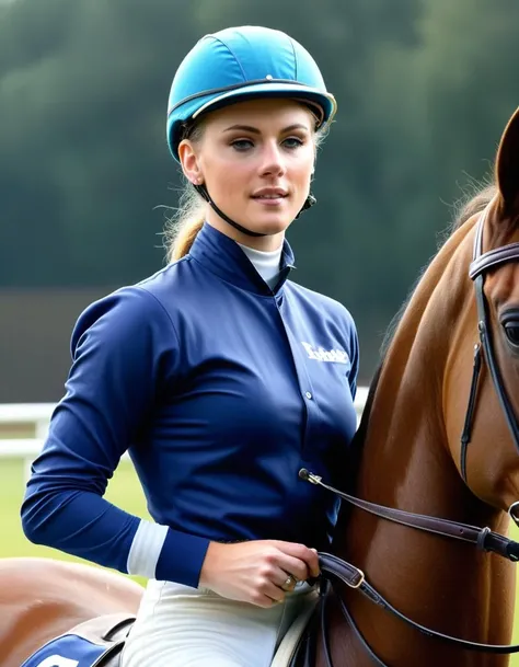 <lora:HannaHays:1.5> 1980 photo of 23 year old HannaHays, in the netherlands , as a jockey, properly dressed, tack sharp, soft lighting, low contrast, 4k, dslr