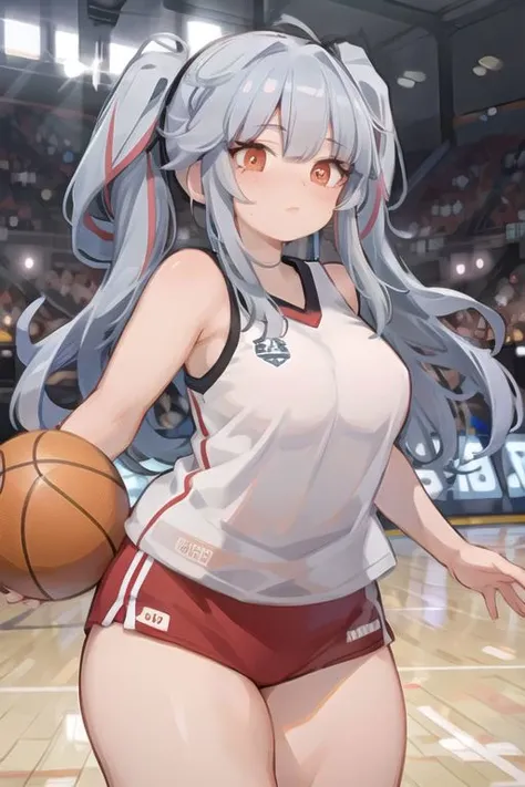 (multiple girls), multicolored hair,basketballgirls,basketball,gym uniform, <lora:BasketballGirls:1>,large breasts, thick thighs,areola slip,
