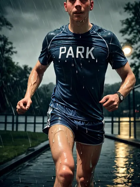 masterpiece, best quality, 2boys, athletic twunks, running, sport shorts, trainers, t-shirt, wet, wet clothes, (park background), rain, realistic, dramatic lighting, atmospheric, intricate detail
<lora:AJDSD15FACElora:2.61>