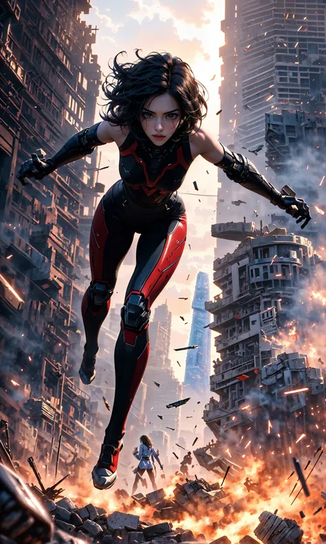 Epic CG masterpiece, hdr,dtm, full ha,8K, ultra detailed graphic tension, dynamic poses, stunning colors, 3D rendering, surrealism, cinematic lighting effects, realism, 00 renderer, super realistic, full - body photos, super vista, super wide Angle, HD
In a futuristic abandoned city, a girl with a huge mechanical arm is engaged in a fierce struggle with the enemy, Her name is Alita, a fighting angel from the future world, Her eyes are firm and resolute, showing the desire for victory, high-definition picture, real effect, hyper-realistic portraits, xiaofei yue, uniformly staged images, flat yet expressive, goth
(shard of glass:1.6)A shot with tension(sky glows white,Visual impact,giving the poster a dynamic and visually striking appearance:1.2),
<lora:~Q?-?N=XT Alita:0.8>