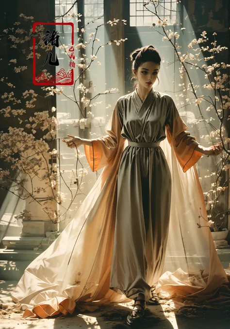 A grand Confucian academy, with scholars engrossed in ancient texts, with sunlight filtering through, casting a golden hue on the ground, Double exposure, Kodak Portra 400, Ultra wide view shot, W Magazine, by Alec Soth, Mario Giacomelli,
(full body:1.2), Milky skin, shiny skinA mature facesideways glance, (cold attitude,eyeshadow,eyeliner:1.1),(red lips:1.1),watery eyes,
(Jumpsuit:1.4), (Dynamic Angle:1.4), (Perspective:1.1),
<lora:~Q?-Q[[fbConfucian academy:0.9>