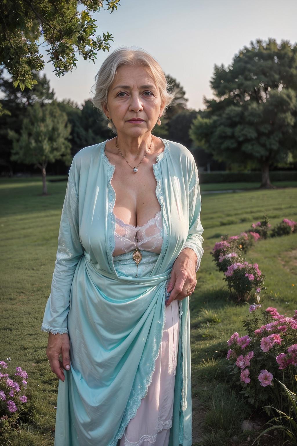 A close up of a woman in a dress standing in a field - SeaArt AI