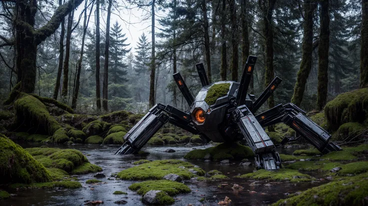 photography of giant metal (spider robot:1.3), abandoned,( covered with moss:1.3), dark theme, flat lighting, (soft saturation:1.2), analog style, <lora:add_sharpness:0.7> <lora:photoblend:0.4> <lora:LowRA:0.4> <lora:epiNoiseoffset_v2Pynoise:0.5>