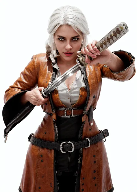 (medium-full shot, RAW, 85mm),
BREAK
<lora:w3 c:0.6> w3 c, white hair, long hair, female focus, IncrsUnsheathingAKatanaMeme, sheath, holding sheath,
<lora:IncrsUnsheathingAKatanaMeme, sheath, holding sheath:1>
<lora:epiCRealismHelper:0.5>
BREAK
simple background, white background