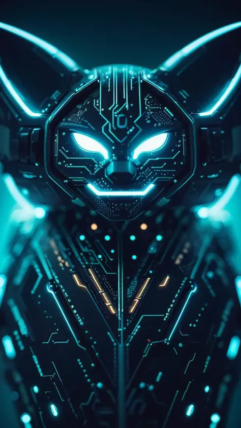 (close-up:1.2) (macro:1.1) photography of futuristic cat figure, Abstract neon light, glowing, (CircuitBoardAI:1.3) <lora:CircuitBoardAI:0.5>