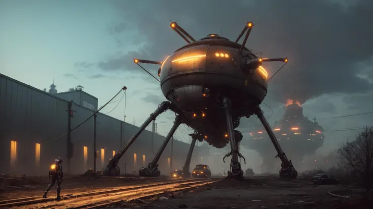 (style of Simon Stalenhag:1.3), illustration of (huge large:1.3) (metal bug:1.3), <lora:add_sharpness:0.6>,