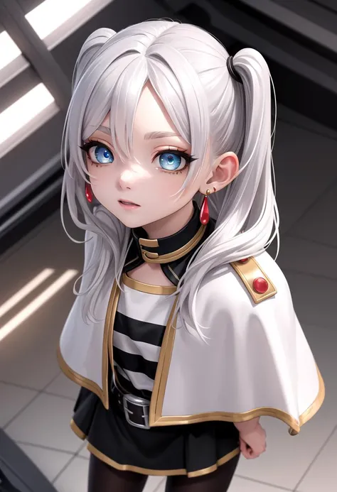 <lora:Char-Frieren:0.7> frieren, brown boots, twintails, earrings, black pantyhose, black belt, capelet, white skirt set, striped shirt, white jacket
(masterpiece:1.2), best quality, high resolution, unity 8k wallpaper, (illustration:0.8), (beautiful detailed eyes:1.6), extremely detailed face, perfect lighting, extremely detailed CG, (perfect anatomy),