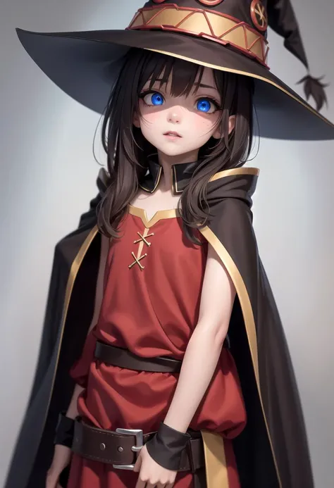 1 girl,cute,looking away, adorabel girl,cute face,details sky,handsome,young,juvenile,multiple details,eyeshadow,sfw, (upper-body shot:1.5), crimson eyes, (black lycra pantyhose:0.8), flustered, <lora:Megumin_2:0.7>, RED DRESS,BARE SHOULDERS,WITCH HAT,CAPE,ASYMMETRICAL LEGWEAR,BELT, sfw, red shirt, back hair, cloak,
(masterpiece:1.2), best quality, high resolution, unity 8k wallpaper, (illustration:0.8), (beautiful detailed eyes:1.6), extremely detailed face, perfect lighting, extremely detailed CG, (perfect anatomy),