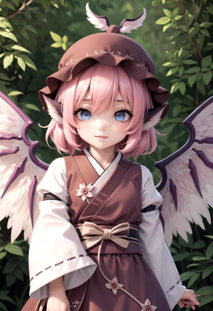 (masterpiece:1.2), best quality, high resolution, unity 8k wallpaper, (illustration:0.8), (beautiful detailed eyes:1.6), extremely detailed face, perfect lighting, extremely detailed CG, (perfect anatomy),
<lora:lorelei:0.8> mystia lorelei, 1girl,hat,pink hair,dress, animal ears,wide sleeves, wings, 1girl,, okamisty, animal ears, wings, head scarf, japanese clothes, short hair, pink hair, forest