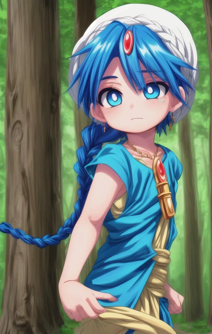 ((masterpiece:1.4, best quality)), (full shot:1.4),
1 boy, (adorabel boy), (cute face:1.2), details, cute, handsome boy, looking_to_the_side
more details in eyes, multiple details, eyeshadow, faint smile, forest, tunic
<lora:aladdin_magi:0.6>, aladdin_magi, blue hair, braid, long hair, blue eyes, jewelry,
<lora:more_details:0.5>, <lora:眼睛双:0.6>