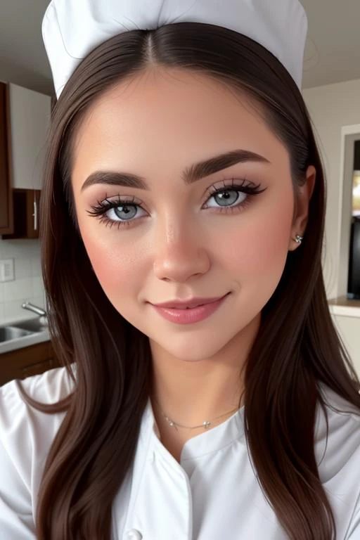 , photo of a woman, (epic), , ((chef hat, chef jacket, commercial kitchen)), smiling, (lipstick, blush, eye shadow), ((best quality, masterpiece, extreme details, high resolution):1.2),((detailed eyes, beautiful eyes, detailed face, beautiful face):1.2) <lora:haleylujan-03:0.6>, haleylujan,