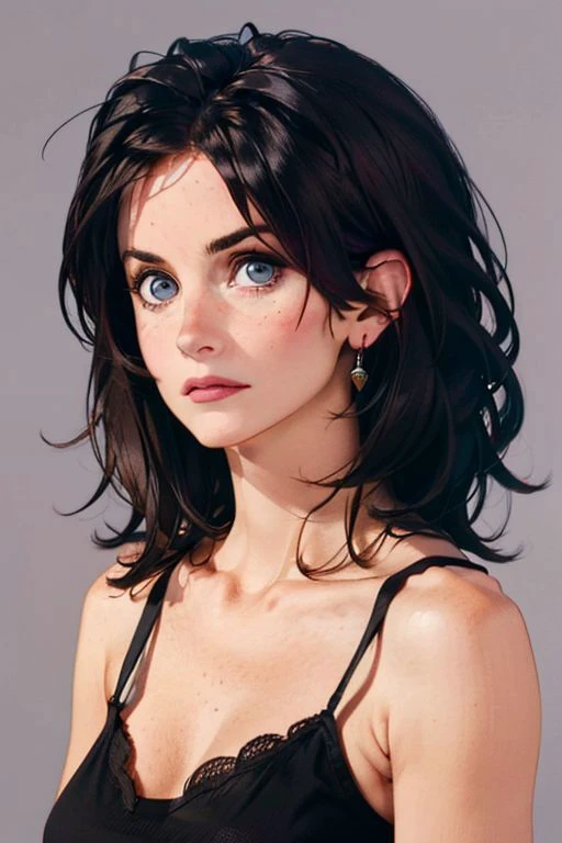 1girl,(solo:1.3),(upper body portrait:1.2),(rachel green:1.3),simple background,(complacent expression:1.3),full shot,20-year-old,cute face,<lora:friends_monica_geller_v1:0.85>,front view,(monica geller:1.4),looking at viewer,