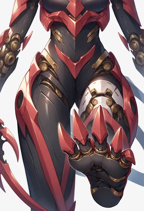 score_9, score_8_up, source_anime,<lora:wrenchsmechsxl-000010:1>,wrenchsmechs, female, mechanical legs, demon, black skin, white background, foot focus, toe claws, head out of frame,