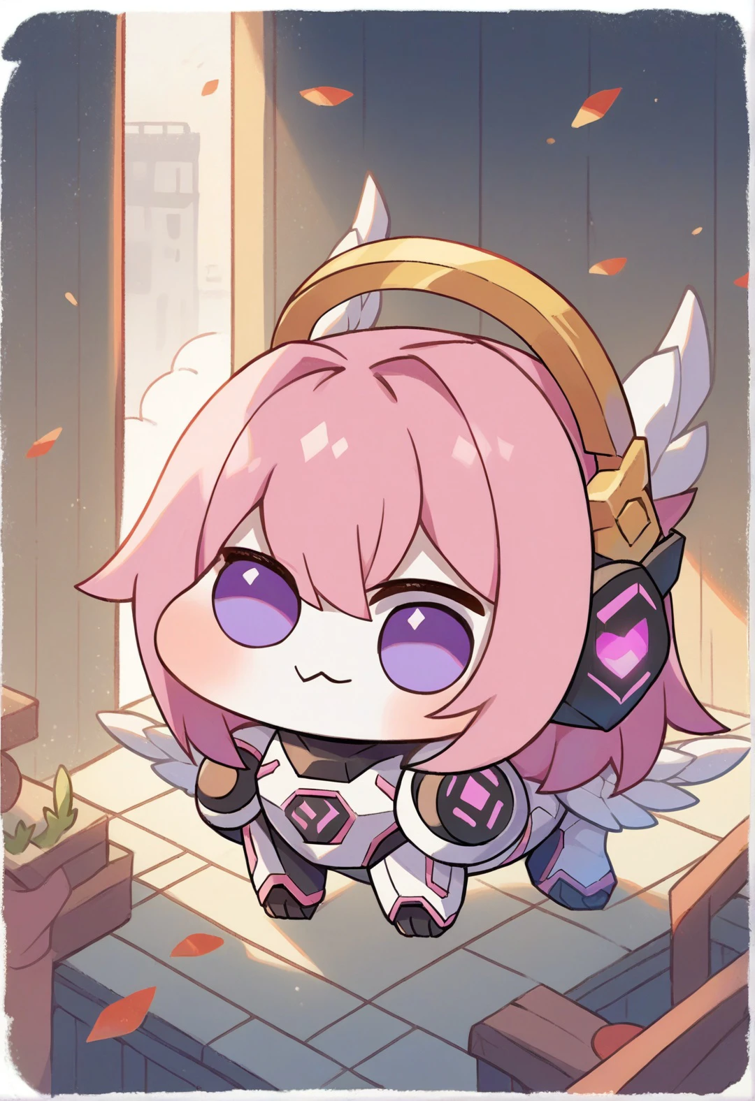 score_9, score_8_up,score_7_up, source_ anime, <lora:wrenchsmechsxl:0.8>, wrenchsmechs, mechanical arms, mechanical legs, mechanical eyes, mechanical halo, mechanical wings, protogen visor, visor, angel, <lora:style_onmyoji_ponyXL:0.8> border, chibi, <lora:Doro_X_PDXL_V1:0.8> doro, creature, :3, chibi, pink hair, purple eyes, hair bun, hair bow, no humans, white skin, four legs, solid circle eyes, no pupils, score_9, score_8_up,score_7_up, source_furry, source_ anime,