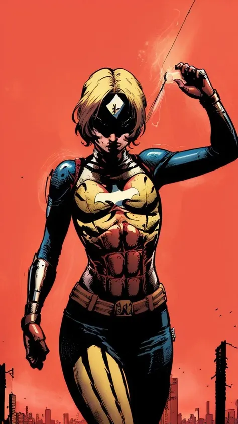 (masterpiece, 1 woman:1.3), <lora:andrea :0.7>,andrea sorrentino ,comic book cover
