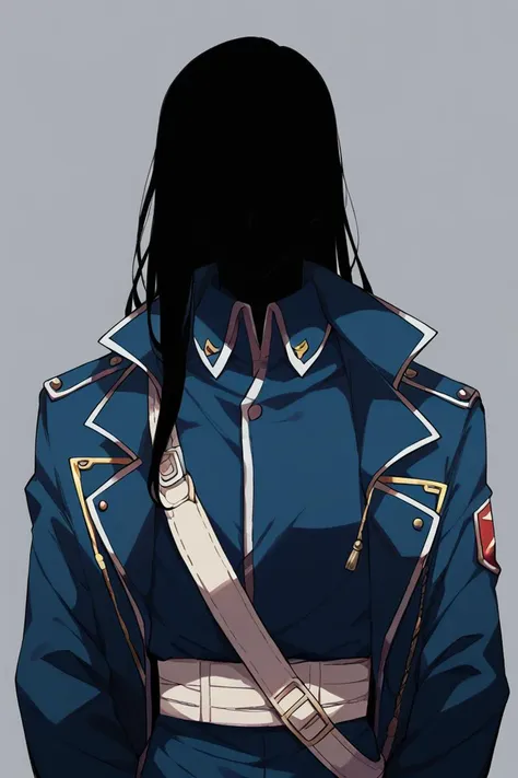 <lora:ShadowPerson-000004:1>, 1girl, ShadowPerson, colored skin, black skin, black hair, faceless, <lora:Olivier Mira Armstrong Pony XL:0.7> olivier_mira_armstrong, military uniform,, score_9, score_8_up, score_7_up,