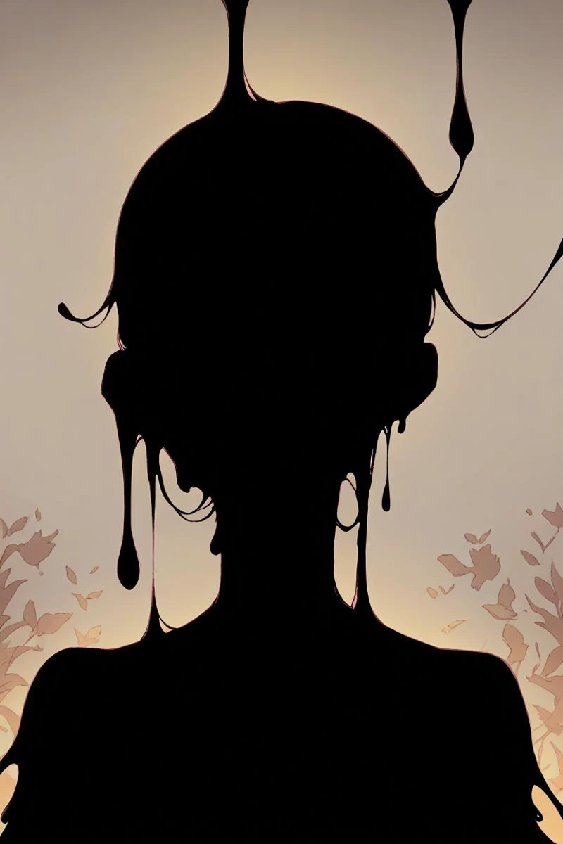 <lora:ShadowPerson:1> ShadowPerson, colored skin, black skin, black hair, faceless, silhouette, <lora:SlimeGirl-XL-V4:0.8> slime girl, slime hair, slime \(substance\),, score_9, score_8_up, score_7_up,