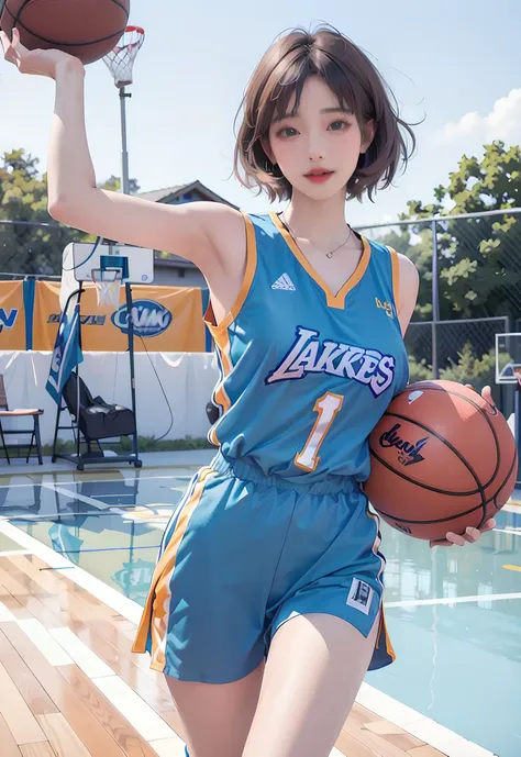 (8k, RAW photo, best quality, masterpiece:1.2), (realistic, photo-realistic:1.4), illustration, highres,hexagon,(1girl), gorgeous, rough skin, (oval face:1.1), professional lighting, photon mapping, radiosity, physically-based rendering, cute,
wear basketball uniform, large breast, ((cleavage)), at basketball court, <lora:TWGirlsInBasketballWearMix1:0.6>,
<lora:taiwanDollLikeness_v15:0.1>, <lora:cuteGirlMix4_v10:0.2>, pureerosface_v1:0.3