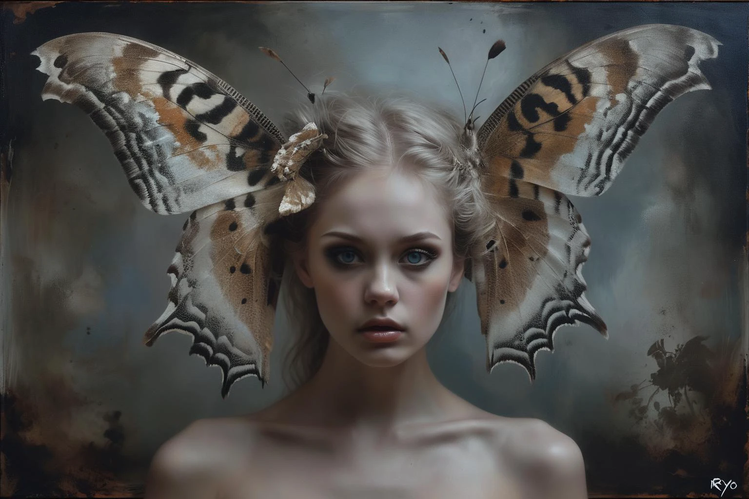 Photo of Nancy, NSFW, photorealistic, (art by Royo),aesthetic of neue wilde with darkness atmosphere,groundbreaking unrivaled opus with unrivaled details,(tealblue and silvergray colors:0.1), (balance in center composition:0.1),,score_9, score_8_up, score_7_up, score_6_up, score_5_up, score_4_up