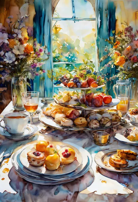 Positiv Clip L
an award-winning painting,( colored:0.5), (inked watercolormix,:0.7) an impressive Extreme painting, (in the style of Alice Pasquini:0.4), close-up of a, "Enchanting Breakfast Table Setting"
Positive Clip G
an award-winning painting,( colored:0.5), (inked watercolormix,:0.7) an impressive Extreme painting, (in the style of Alice Pasquini:0.4), close-up of a, Behold the enchanting scene of a meticulously arranged breakfast table. Crisp white linens adorned with delicate floral arrangements serve as the canvas for an array of culinary delights. Freshly baked pastries, vibrant fruits, artisanal cheeses, and steaming cups of coffee invite guests to partake in a leisurely morning repast. The soft glow of morning light filters through sheer curtains, casting a warm and inviting ambiance over the scene. It's a tableau that promises not just nourishment for the body, but also for the soul
---------