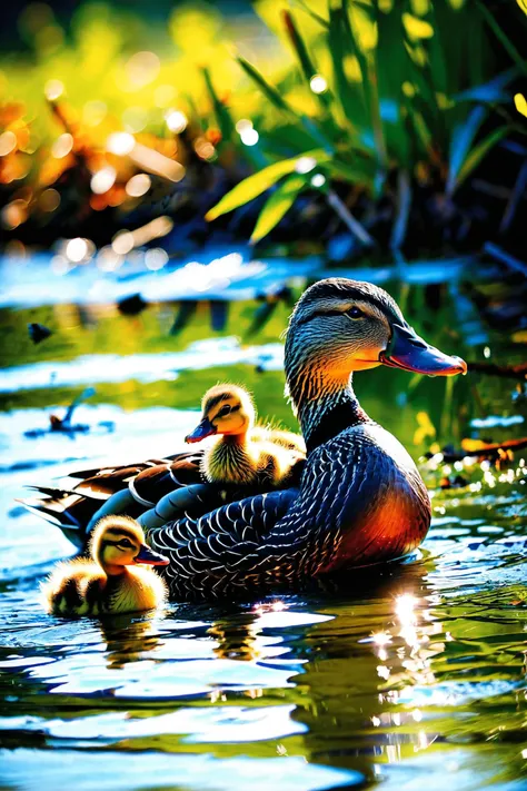 best quality, score_9,
Big mother duck with ducklings on back, brood flock,
Louisiana wilde-life photo by Ignat Bednarik and Leigh Behnke,
Nature-inspired ~*~aesthetic~*~ of neue wilde, clear day, daylight,
groundbreaking unrivaled opus with unrivaled details,
(tealblue and silvergray colors:0.1), (balance in center composition:0.1),
HD, score_8_up, score_7_up, score_6_up, score_5_up, score_4_up,
<lora:MJ52:0.3> <lora:amazing_portraits_xl_v1b:0.15> <lora:xl_more_art-full_v1:-0.05>