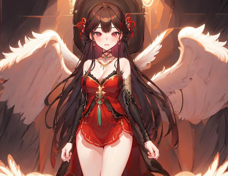 masterpiece, extremely magnificent view, extremely best quality, extremely detailed CG, high resolution, highly detailed face, highly detailed eyes,perfect anatomy,super detailed skin, Holy Light, floating hair, standing, solo focus, depth of field, shaded face, beautiful,cute girl,young girl,an extremely detailed and delicate,extremely fine and beautiful,beautiful and clear background, <lora:dake:0.60>,Shining,church, large Breasts, Queen, (Descending), (Light Beams), broken glass, scattered light, elegance, beauty, wavy clothes, sheer clothes, pink toga, cleavage, ((angel:1.4)), (angel wings), detailed wings, feathers