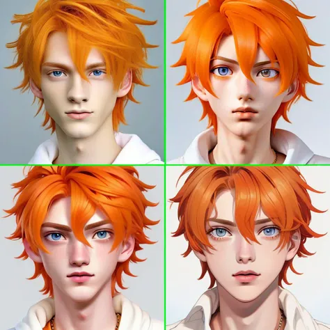 close up portrait of handsome boy, orange hair, white clothes, best quality, masterpiece, fine details, looking at viewer, 4wbk <lora:4th_Wall_Breaker:1>