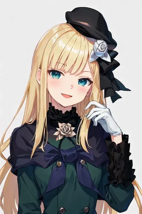 fgoreines, <lora:reines-lora-nochekaiser:1>,
reines, blonde hair, (green eyes:1.5), long hair, bangs, blunt bangs, (small breast:1.2),
BREAK beret, black headwear, black ribbon, blue dress, brown gloves, dress, flower, fur collar, fur trim, fur-trimmed sleeves, gloves, hair flower, hair ornament, hair ribbon, hat, long sleeves, ribbon, rose, tilted headwear, white flower, white rose,
BREAK looking at viewer,
BREAK indoors,
BREAK <lyco:GoodHands-beta2:1>, (masterpiece:1.2), best quality, high resolution, unity 8k wallpaper, (illustration:0.8), (beautiful detailed eyes:1.6), extremely detailed face, perfect lighting, extremely detailed CG, (perfect hands, perfect anatomy),